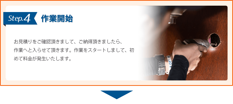 4.駆除開始:お見積りをご確認頂きまして、ご納得頂きましたら、作業へと入らせて頂きます。作業をスタートしまして、初めて料金が発生いたします。安心価格:4,000円～